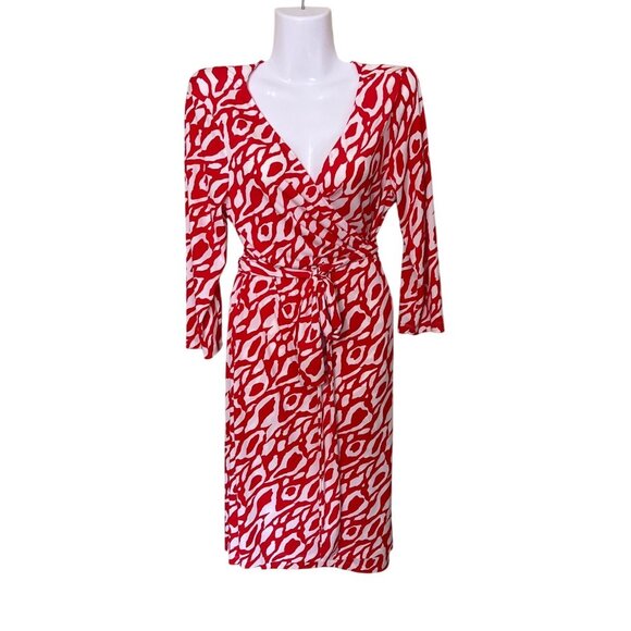 Tahari Arthur S. Levine Womens Red & White Printed Wrap Dress Size 12 - Picture 1 of 7